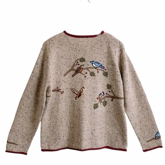 Christopher & Banks Hand Embroidered Bird Cardigan Sweater Large Y2K - Picture 2 of 15